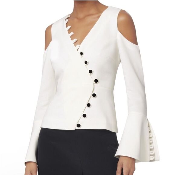 Alexis White Noere Cold Shoulder Long Sleeve Blouse Size Small Button-Detail - Picture 1 of 16